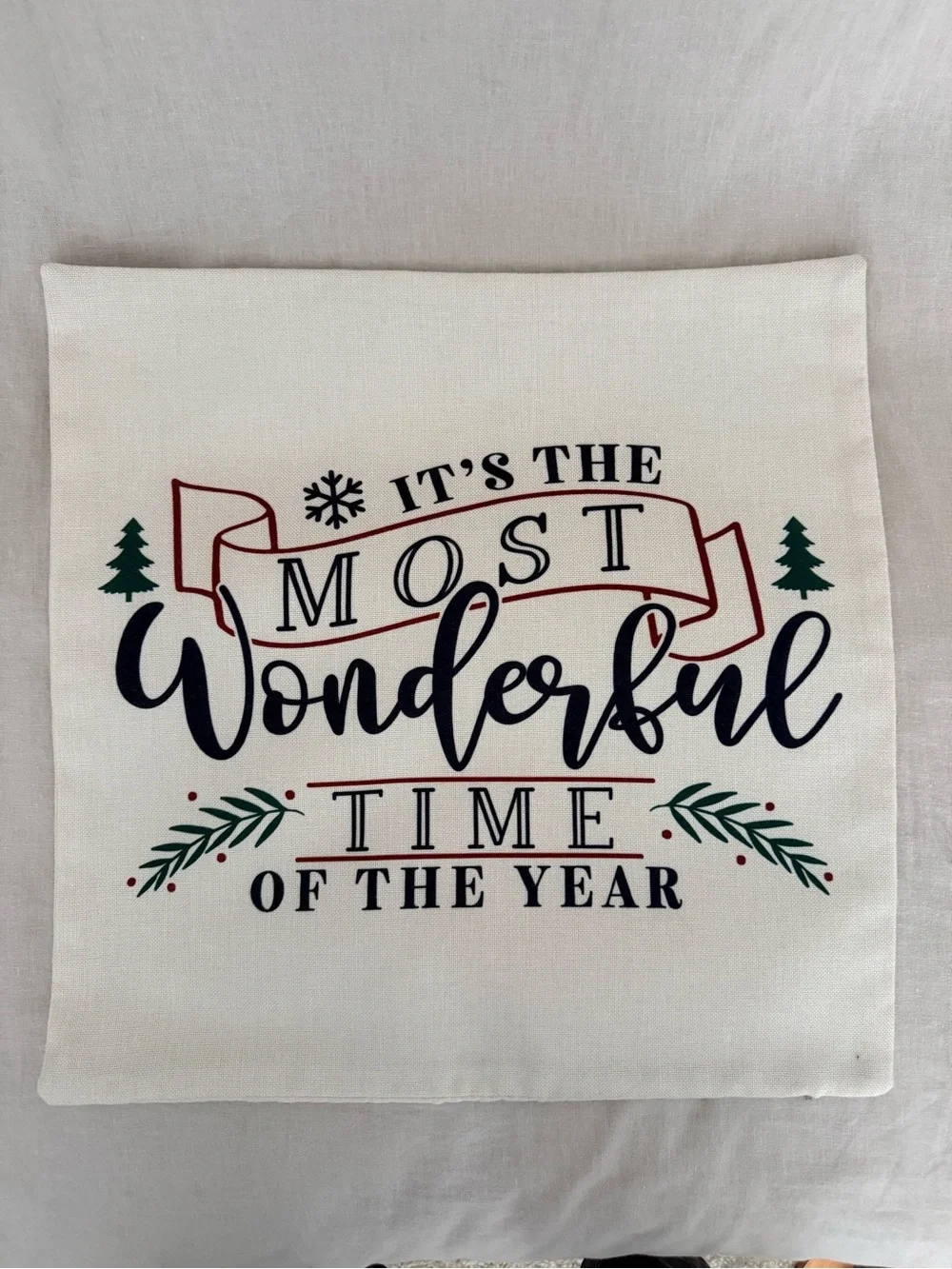 Christmas Holiday Decorative Throw Pillow Covers - Neutral Red Green Set of Four